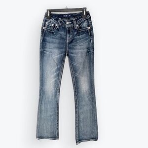Miss Me Blue Flare Wide Leg Jeans with Faded Vintage Look